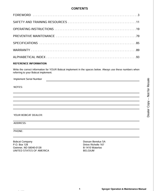 BOBCAT SPRAYER 40 (6986510) OPERATION AND MAINTENANCE MANUAL PDF FILE