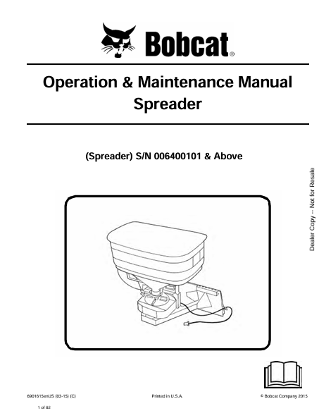 BOBCAT SPREADER OPERATION & MAINTENANCE MANUAL (6901615) - PDF FILE