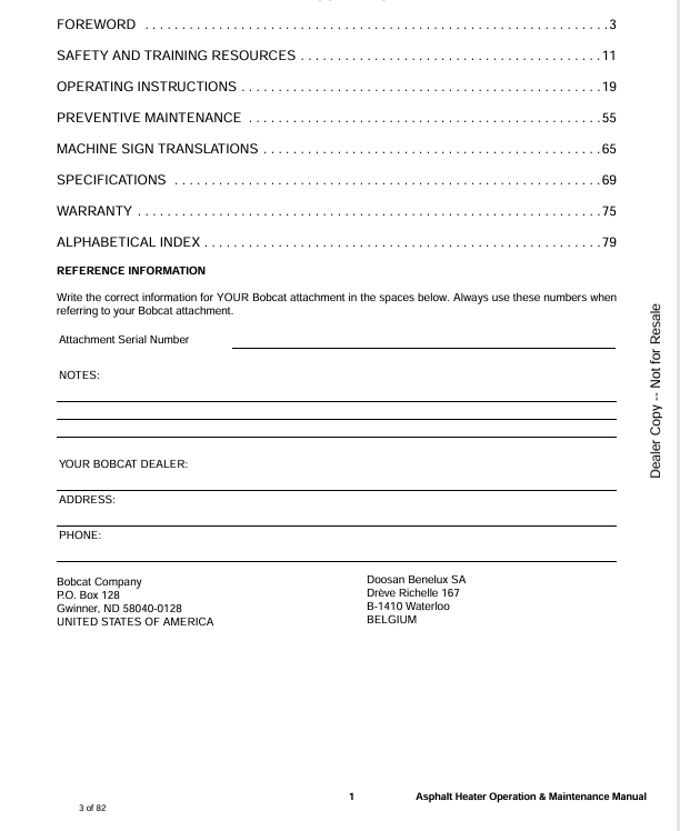 BOBCAT ASPHALT HEATER S/N AYYR00101 & ABOVE (6990458) OPERATION AND MAINTENANCE MANUAL PDF FILE