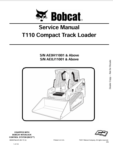 BOBCAT T110 COMPACT TRACT LOADER SERVICE MANUAL (6904979) - PDF FILE