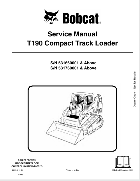 BOBCAT T190 COMPACT TRACK LOADER SERVICE MANUAL (6987043) - PDF FILE