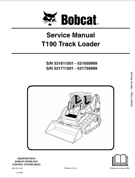 BOBCAT T190 TRACK LOADER SERVICE MANUAL (6904146) - PDF FILE