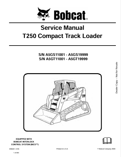 BOBCAT T250 COMPACT TRACK LOADER SERVICE MANUAL (6986682) - PDF FILE