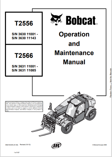 BOBCAT T2556, T2566 OPERATION AND MAINTENANCE MANUAL (4852100) - PDF FILE