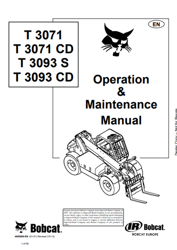 BOBCAT T3071, T3071CD, T3093S, T3093CD OPERATION & MAINTENANCE MANUAL (4850900) - PDF FILE