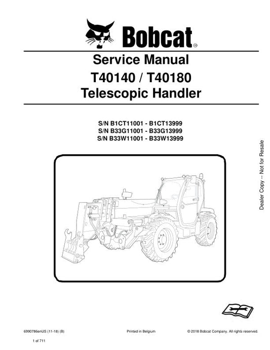BOBCAT T40140 T40180 Telescopic Handler Service Information 6990786 PDF