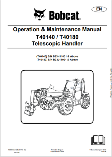 BOBCAT T40140 / T40180 TELESCOPIC HANDLE OPERATION & MAINTENANCE MANUAL (6990933) - PDF FILE
