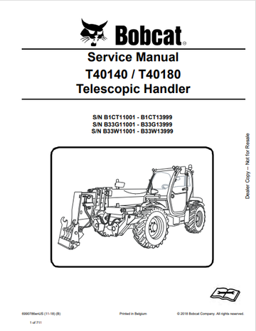 BOBCAT T40140 / T40180 TELESCOPIC HANDLE SERVICE MANUAL (6990786) - PDF FILE