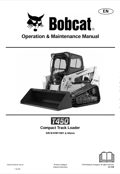 BOBCAT T450 COMPACT TRACK LOADER OPERATION & MAINTENANCE MANUAL (7250077) - PDF FILE