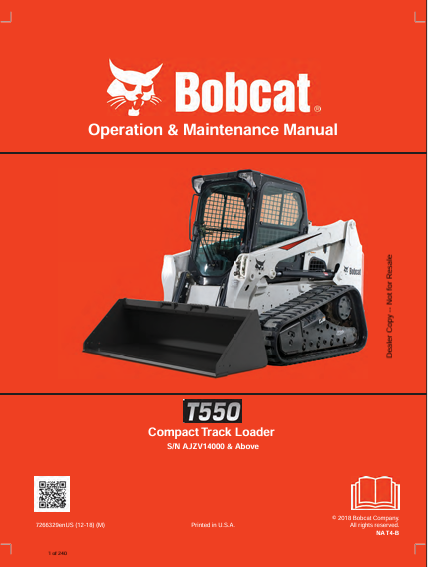 BOBCAT T550 COMPACT TRACK LOADER OPERATION & MAINTENANCE MANUAL (7266329) - PDF FILE