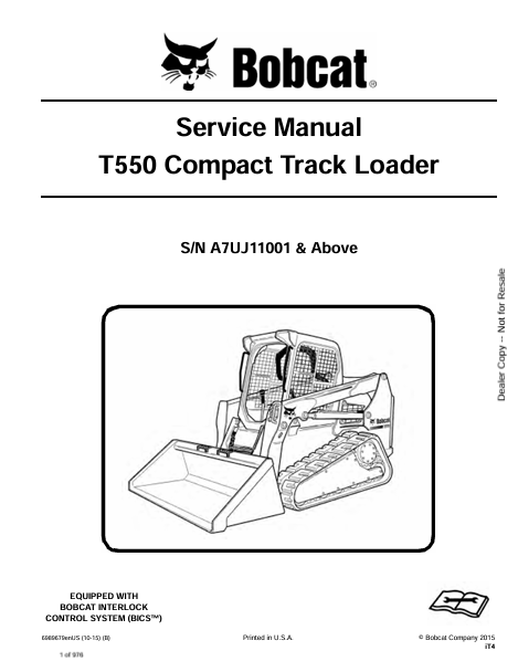 BOBCAT T550 COMPACT TRACK LOADER SERVICE MANUAL (6989679) - PDF FILE