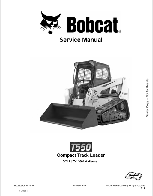 BOBCAT T550 COMPACT TRACK LOADER SERVICE MANUAL (6990689) - PDF FILE