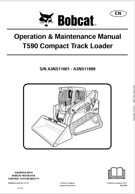 BOBCAT T590 COMPACT TRACK LOADER OPERATION & MAINTENANCE MANUAL (6989682) - PDF FILE