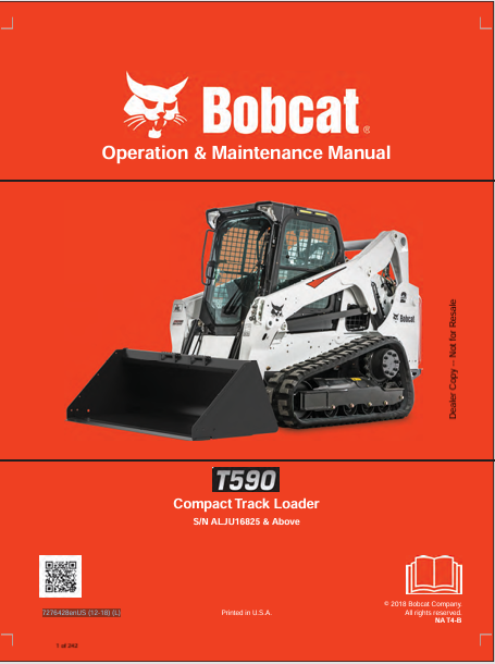 BOBCAT T590 COMPACT TRACK LOADER OPERATION & MAINTENANCE MANUAL (7276428) - PDF FILE