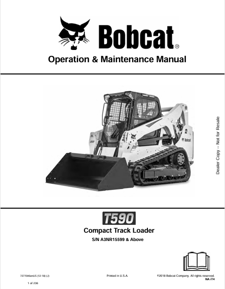 BOBCAT T590 COMPACT TRACK LOADER OPERATION & MAINTENANCE MANUAL (7277046) - PDF FILE