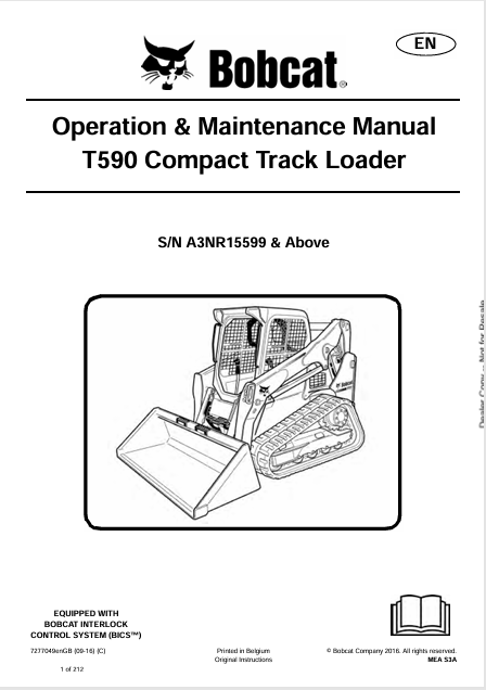 BOBCAT T590 COMPACT TRACK LOADER OPERATION & MAINTENANCE MANUAL (7277049) - PDF FILE