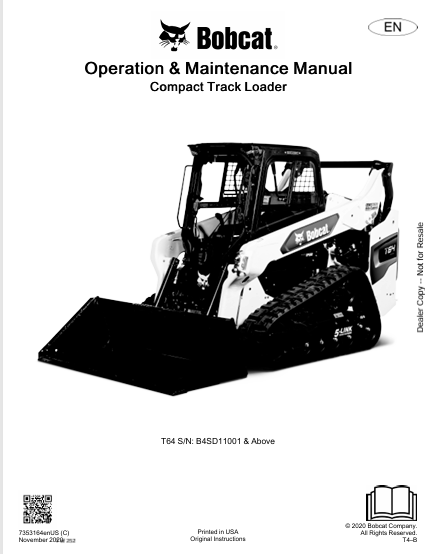 BOBCAT T64 Compact Track Loader Operation & Maintenance Manual 7353164 PDF
