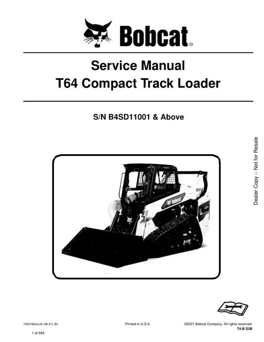 Bobcat T64 Loader B4SD11001 & Up Service Manual 7353165 PDF