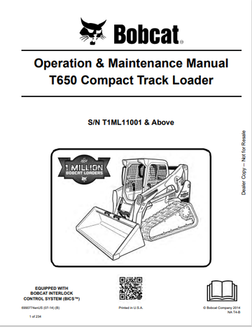 BOBCAT T650 COMPACT TRACK LOADER OPERATION & MAINTENANCE MANUAL (6990774) - PDF FILE