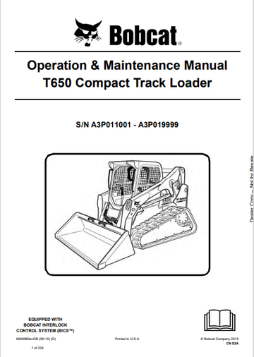 BOBCAT T650 COMPACT TRACK LOADER OPERATION & MAINTENANCE MANUAL (6990880) - PDF FILE