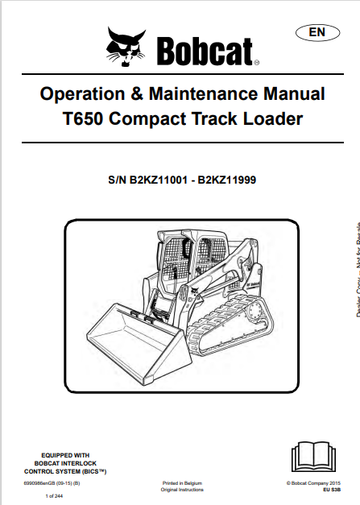 BOBCAT T650 COMPACT TRACK LOADER OPERATION & MAINTENANCE MANUAL (6990986) - PDF FILE