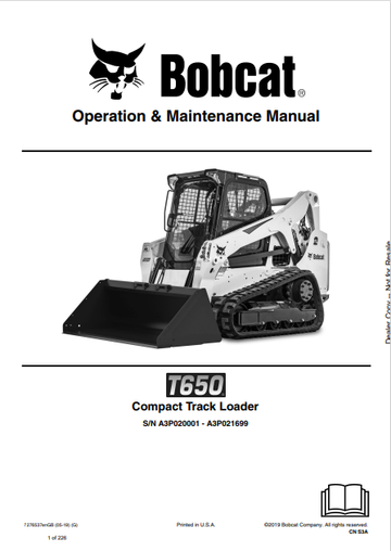 BOBCAT T650 COMPACT TRACK LOADER OPERATION & MAINTENANCE MANUAL (7276537) - PDF FILE