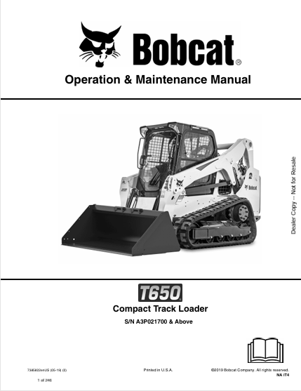 BOBCAT T650 COMPACT TRACK LOADER OPERATION & MAINTENANCE MANUAL (7385822) - PDF FILE