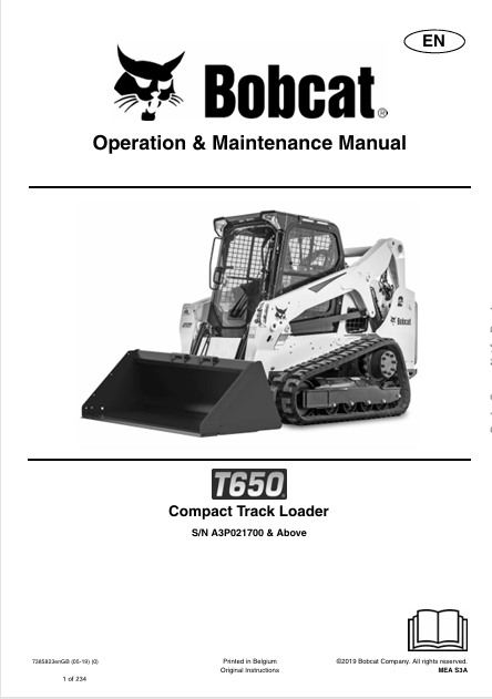 BOBCAT T650 COMPACT TRACK LOADER OPERATION & MAINTENANCE MANUAL (7385823) - PDF FILE