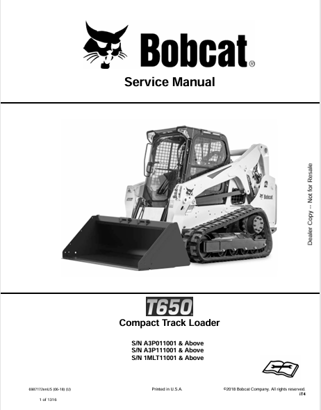 BOBCAT T650 COMPACT TRACK LOADER SERVICE MANUAL (6987172) - PDF FILE
