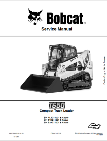 BOBCAT T650 COMPACT TRACK LOADER SERVICE MANUAL (6990755) - PDF FILE