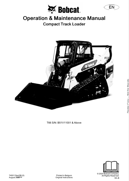 BOBCAT T66 COMPACT TRACK LOADER OPERATION & MAINTENANCE MANUAL (7400115) - PDF FILE