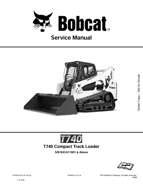 BOBCAT T740 COMPACT TRACK LOADER SERVICE MANUAL (7252367) - PDF FILE