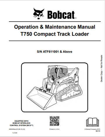 BOBCAT T750 COMPACT TRACK LOADER OPERATION & MAINTENANCE MANUAL (6990260) - PDF FILE