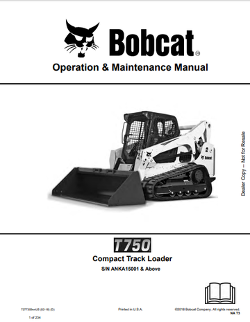 BOBCAT T750 COMPACT TRACK LOADER OPERATION & MAINTENANCE MANUAL (7277309) - PDF FILE