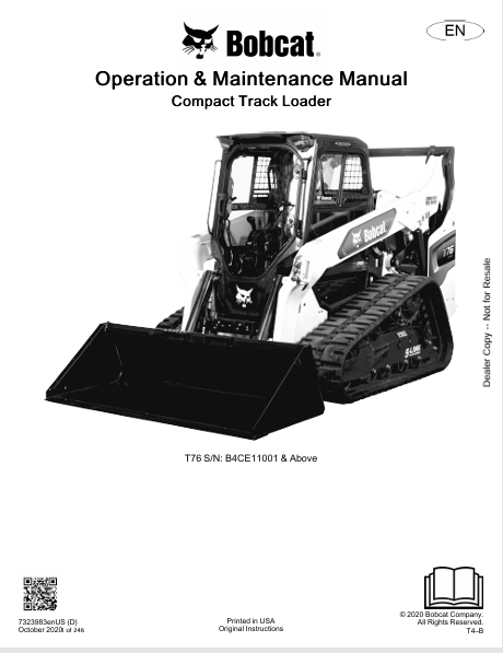 BOBCAT T76 COMPACT TRACT LOADER OPERATION & MAINTENANCE MANUAL (7323983) - PDF FILE
