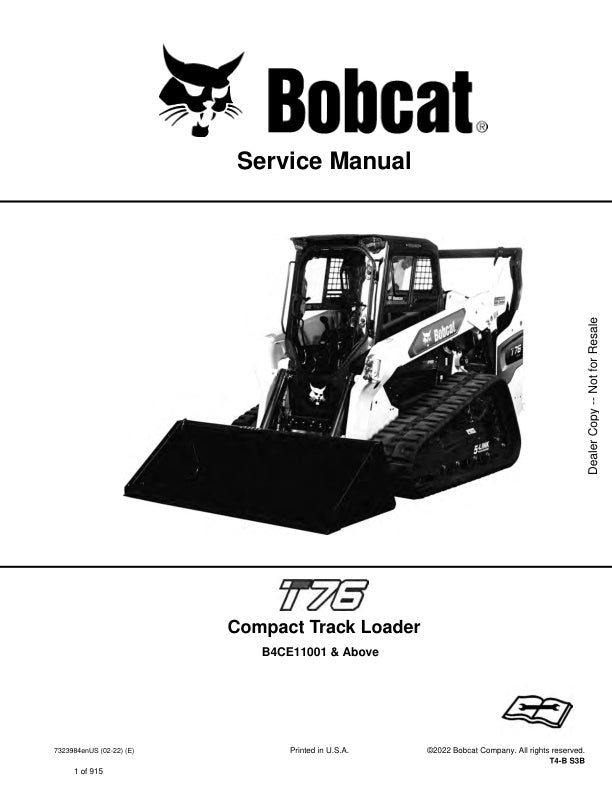 BOBCAT T76 Loader B4CE11001 & Up Service Information 7323984 PDF