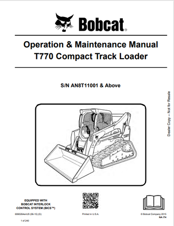 BOBCAT T770 COMPACT TRACK LOADER OPERATION & MAINTENANCE MANUAL (6990264)