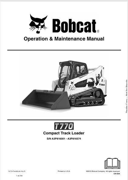 BOBCAT T770 COMPACT TRACK LOADER OPERATION & MAINTENANCE MANUAL (7277317) - PDF FILE