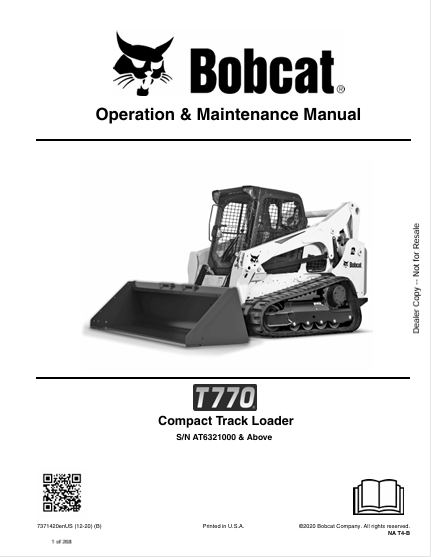 BOBCAT T770 COMPACT TRACK LOADER OPERATION & MAINTENANCE MANUAL (7371420) - PDF FILE