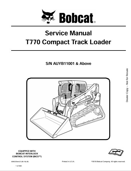 BOBCAT T770 COMPACT TRACK LOADER SERVICE MANUAL (6990220) - PDF FILE