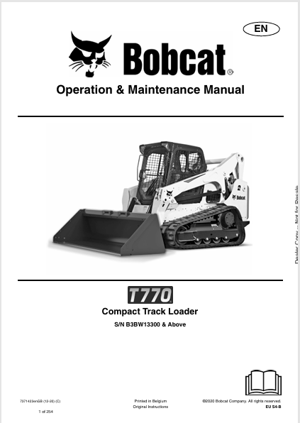 BOBCAT T770 COMPACT TRACT LOADER OPERATION & MAINTENANCE MANUAL (7371423) - PDF FILE