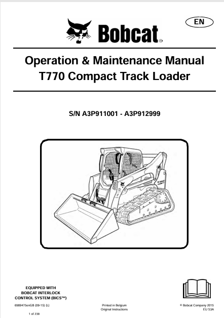 BOBCAT T770 COMPACT TRACK LOADER OPERATION & MAINTENANCE MANUAL (6989475) - PDF FILE