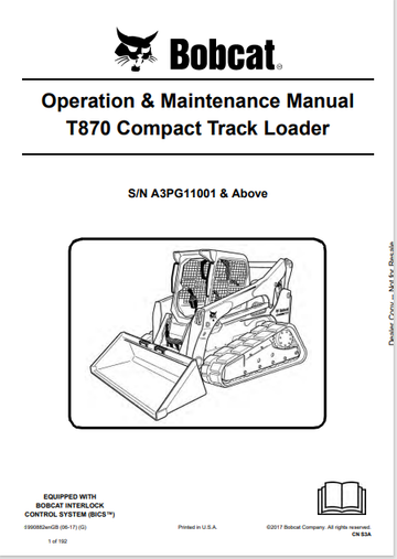 BOBCAT T870 COMPACT TRACK LOADER OPERATION & MAINTENANCE MANUAL (6990882) - PDF FILE
