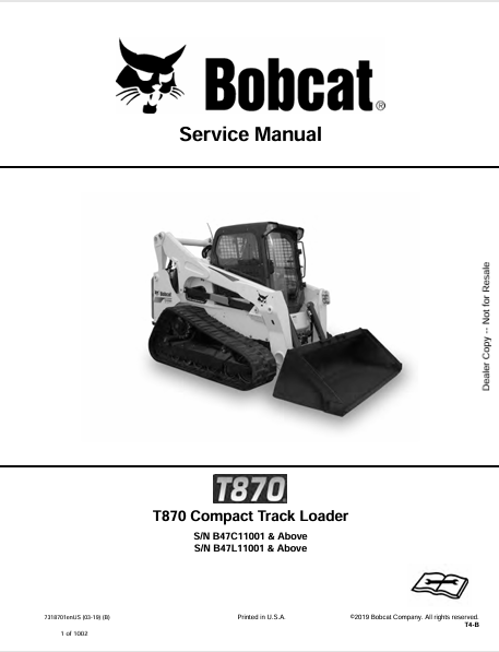 BOBCAT T870 COMPACT TRACK LOADER SERVICE MANUAL (7318701) - PDF FILE