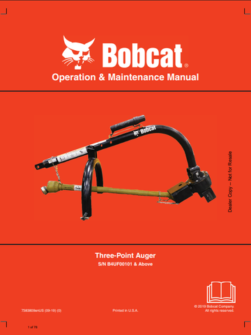 BOBCAT THREE-POINT AUGER OPERATION & MAINTENANCE MANUAL (7383809) - PDF FILE