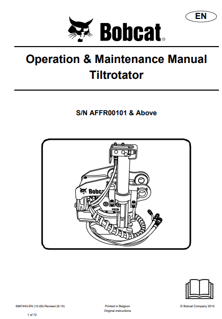 BOBCAT TILTROTATOR OPERATION & MAIMTENANCE MANUAL (6987443) - PDF FILE