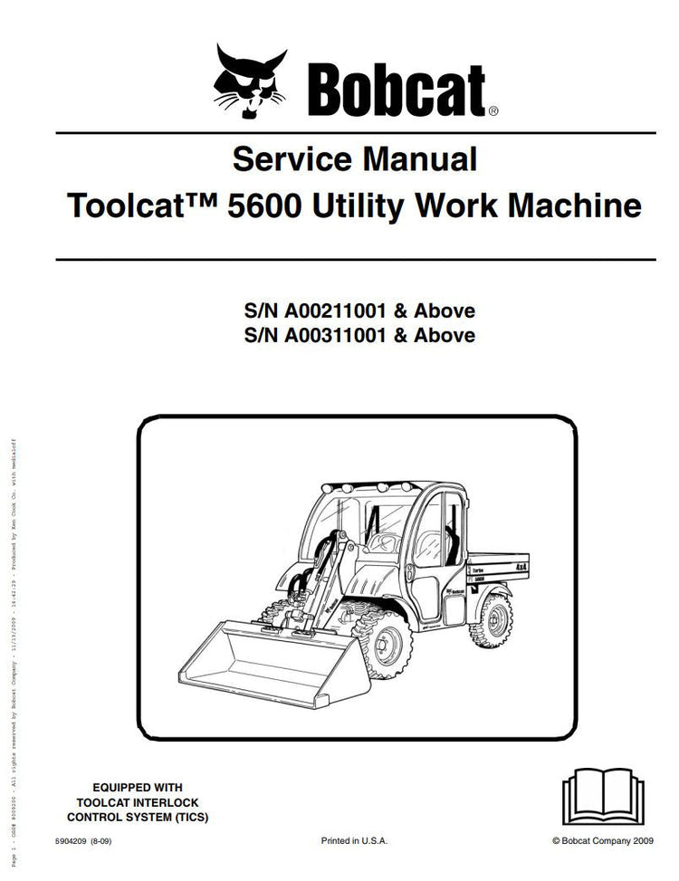 BOBCAT TOOLCAT 5600 SERVICE MANUAL 5904209 (8-09) - PDF FILE