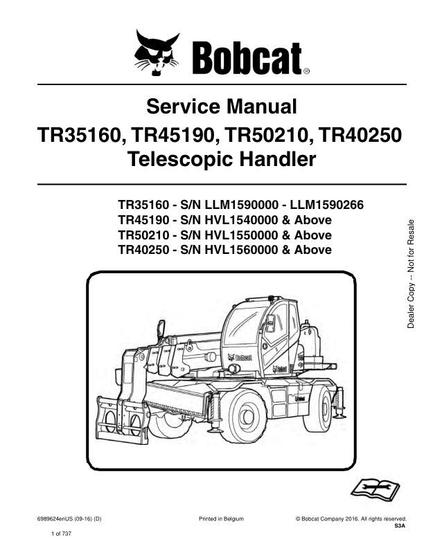 BOBCAT TR35160, TR45190, TR50210, TR40250 SERVICE MANUAL 6989624 (09-16) - PDF FILE