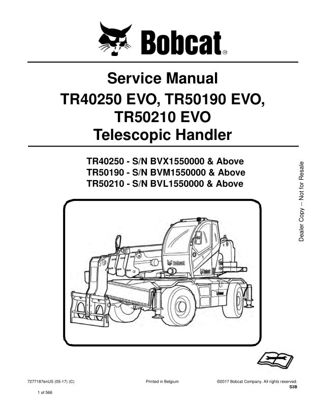 BOBCAT TR40250 EVO TR50190 EVO TR50210 EVO Service Manual 7277187 PDF