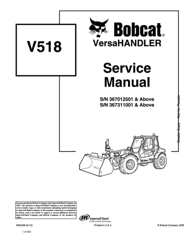 BOBCAT V518 VersaHandler Service Information 6902406 PDF